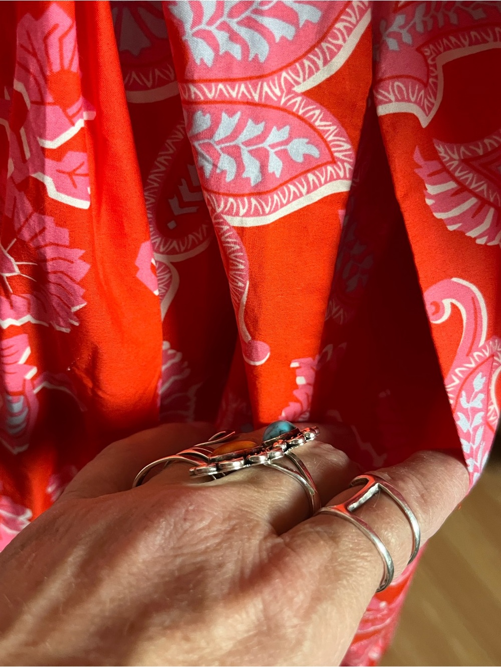 Boden Alba Tiered Cotton Maxi Dress Flame Scarlet, Cascade Paisley — Size 16/18R - Picture 9 of 12